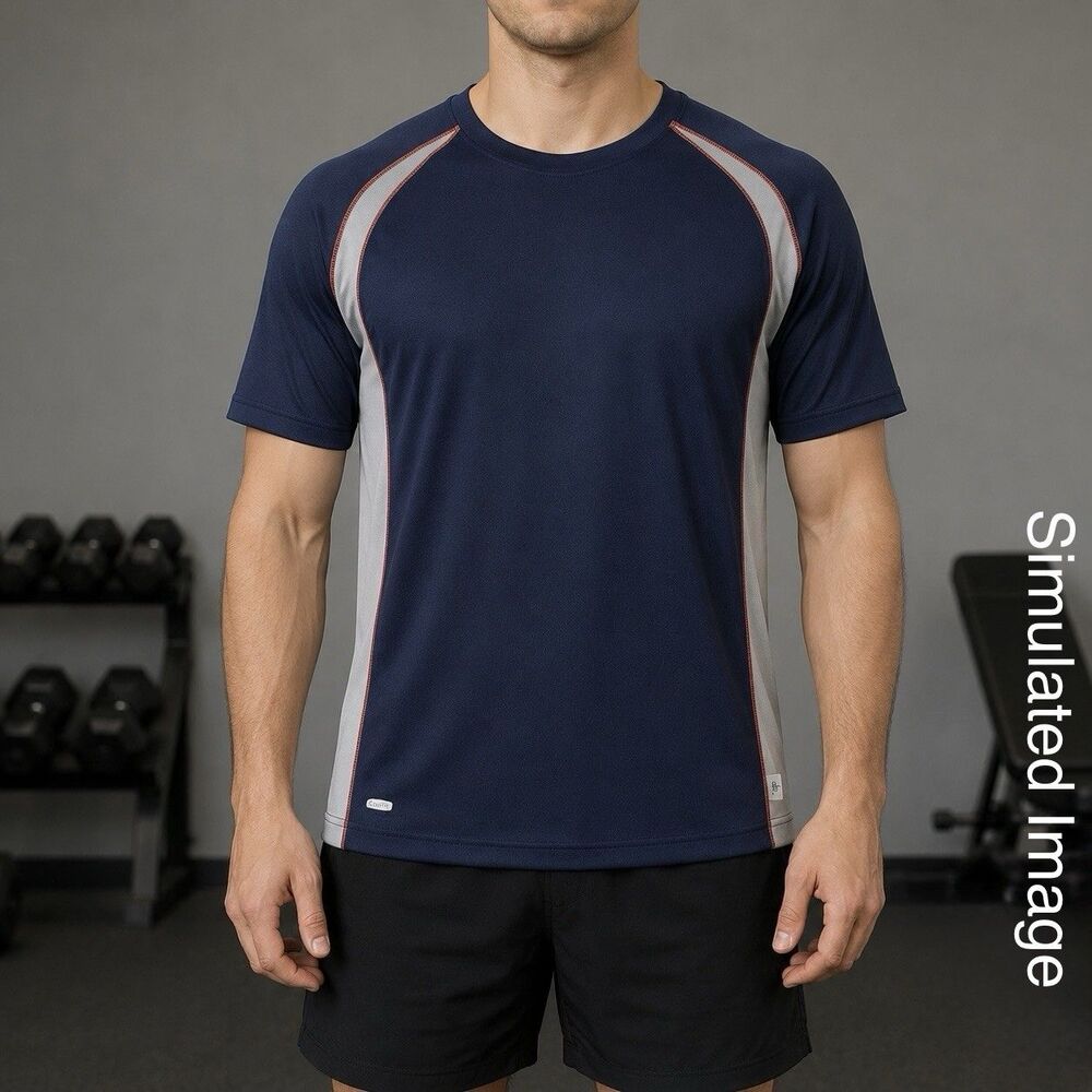 Alo CoolFit Shirt Mens XL Navy Light Gray Short Sleeve Athletic Performance Tee